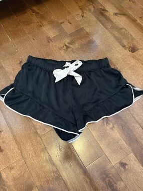 Victoria's Secret Black Lounge Shorts with White Contrast Tie